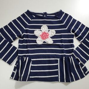 Baby Toddler Girls Toughskins Long Sleeve Navy Striped 3D Flower Shirt 24m